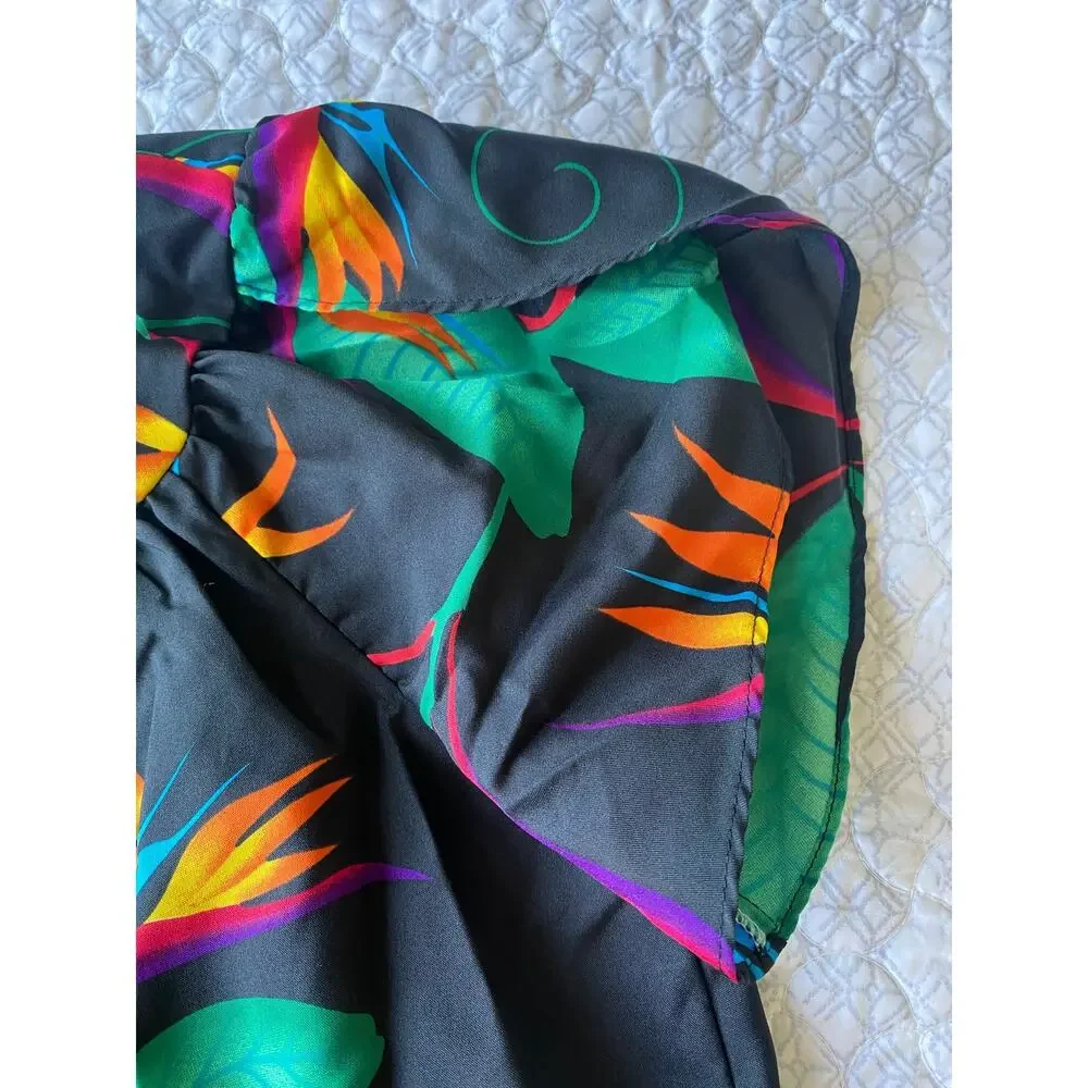 Vintage 70s Hilo Hattie's Muumuu Kaftan Dress Black Birds of Paradise Size Small